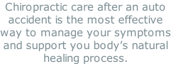 Chiropractic care after an auto accident is the most effective way to manage your symptoms and support you body’s natural healing process.